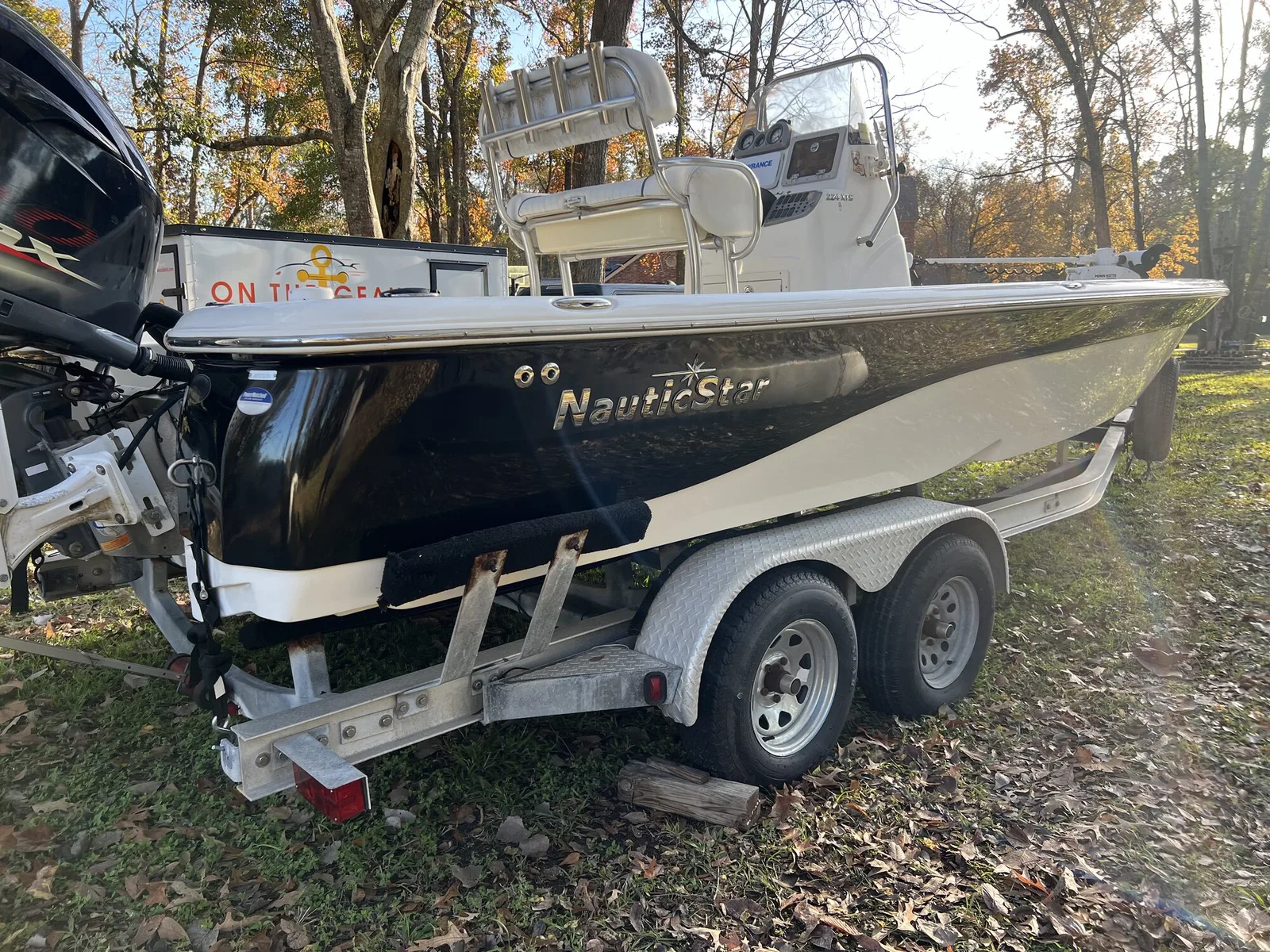 Clean boat hull after marine surface work.
